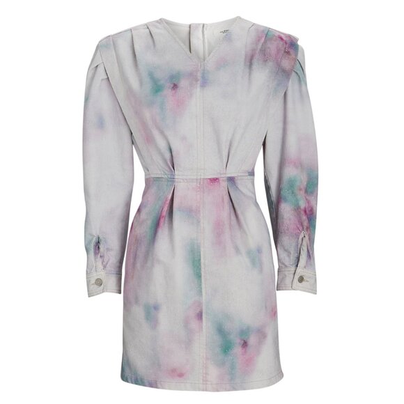 NWT Isabel Marant Étoile Lacanau Denim Mini Dress in Celaton Tie-dye Button-Cuff - Picture 2 of 10